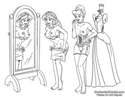 aladdin aladdin_(1992_disney_film) cinderella_(1950_film) cinderella_(disney) corset crossover disney disney_princess drawnthatwayxx enchantedhentai.com female female_only mirror monochrome nipples princess_jasmine pussy sketch