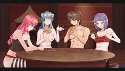 13_sentinels:_aegis_rim 1boy 3girls ans athletic athletic_male bar_stool blue_eyes blue_hair blush breasts brown_hair card cards corset crossover drill_hair eating embarrassed eyebrows_visible_through_hair eyes_closed female food hair hair_ornament lace lace-trimmed_panties lace_trim light_skin long_hair looking_down male markbanana26 multiple_girls muscles muscular muscular_male nipples nude nude_female nudity omega_symbol one_piece panties perona pink_hair pokemon pokemon_oras poker red_curtains removing_bra removing_clothing shiny shiny_clothes shiny_skin short_hair site-tan sitting spaghetti_strap sports_bra stockings stool strip_poker strip_poker_night_at_the_inventory strip_tease striped_legwear striped_thighhighs stripping table takatoshi_hijiyama team_magma team_magma_grunt team_magma_grunt_(pokemon_oras) thighhighs underwear undressing violet_hair wikipe-tan wikipedia wood_paneling yakisoba
