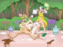 alice_(disney) alice_in_wonderland alice_in_wonderland_(1951_film) alice_liddell balls disney drawnthatwayxx enchantedhentai.com female mad_hatter_(disney) male march_hare_(disney) nipples penis testicles