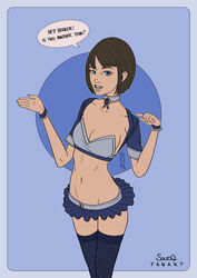 athletic athletic_female bare_midriff bioshock bioshock_infinite breasts choker cleavage crop_top elizabeth_comstock female female_focus female_only microskirt navel short_hair skimpy skimpy_clothes skirt small_breasts solidq solo speech_bubble