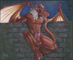 balls brooklyn_(gargoyles) disney erection gargoyle gargoyles horn male male_nipples male_only membranous_wings penis pubes rukis solo solo_male testicles