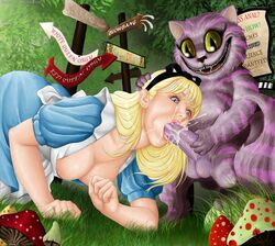 alice_(disney) alice_in_wonderland alice_in_wonderland_(1951_film) alice_liddell balls candle_(artist) cheshire_cat_(disney) cum cum_in_mouth disney enchantedhentai.com female male nipples oral penis testicles wonderland