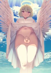 1futa :o absurdres bangs bare_arms bare_shoulders big_breasts blue_sky bottomless breasts breasts_apart brown_hair clothed clothes_lift clothing cloud cloudy_sky cowboy_shot day dress dress_lift eyelashes female flaccid flaccid_penis flashing foreskin futa_only futanari groin highres human humanoid intersex large_breasts legs_together lifted_by_self light-skinned_futanari light_rays light_skin looking_at_viewer low-angle_view medium_breasts mostly_clothed navel no_panties open_mouth original outdoors penis pink_eyes short_hair skirt skirt_lift sky sleeveless sleeveless_dress slit_pupils small_penis solo standing stockings stomach sunbeam sundress sunlight teeth testicles thighhighs third-party_edit uncensored uncircumcised uncut unretracted_foreskin upper_teeth white_dress white_stockings yana_(nekoarashi)