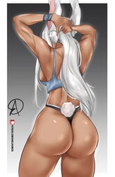 1girls almualim ass ass_focus athletic_female big_ass big_butt breasts brown_skin bubble_ass bubble_butt bunny_ears bunny_tail daniel_ahumada dark-skinned_female dat_ass female fit_female long_hair miruko muscular_female my_hero_academia rumi_usagiyama solo thick_thighs thighs white_hair