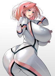 1girls ass big_ass big_breasts big_butt bodysuit breasts erect_nipples_under_clothes female huge_breasts large_breasts long_hair masao nipple_bulge original pink_hair skin_tight skindentation solo thick_thighs thighs wide_hips