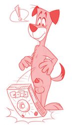 anthro blush canine cereal exclamation_point furry hanna-barbera huckleberry_hound ladysomnambule male monochrome sheath solo spoken_exclamation_mark tail the_huckleberry_hound_show