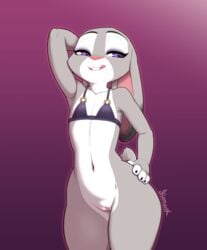 1girls 2021 anthro big_ears bottomless bra bunny_ears bunny_tail clothing disney female flat_chest fur furry furry_only hand_on_hip hi_res judy_hopps kionant mostly_nude naked nude pussy rabbit solo solo_female standing tail thick_thighs thighs topwear wide_hips zootopia