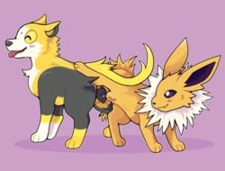 animal_genitalia animal_penis animal_pussy bodily_fluids boltund bound canid canine canine_penis canine_pussy cum duo eeveelution female feral feralsoren genital_fluids genitals jolteon knot knotting male male/female mammal nintendo penis pokémon_(species) pokemon pussy raised_leg size_difference smaller_male tongue tongue_out video_games