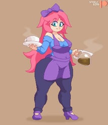 1girls apron big_breasts blue_eyes breasts coffee female female_only fully_clothed hips human human_only humanoid large_breasts maid medium_breasts pink_hair pixel_art solo solo_female steely_bird stylist_(terraria) terraria thick thick_thighs thighs wide_hips