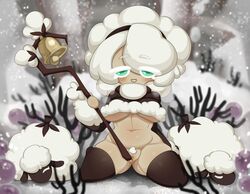 circle_head cookie_run cookie_run_kingdom cotton_cookie exposed_pussy sheep snow tagme thighhighs underboob white_hair