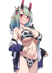 akari_(baffu) baffu big_breasts breasts cow_print_bikini female oni original swimsuit