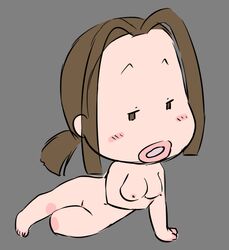 atashin'chi blush brown_hair chibi female large_breasts lips lying lying_on_side solo yamanokonza