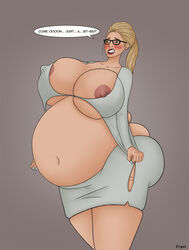 1girls belly belly_bulge belly_expansion belly_stuffing big_belly big_breasts bloated bloated_belly blonde_hair blush breasts dc ergos expansion female female_only glasses huge_belly inflated_belly inflation large_belly nipple_slip nipples solo_female stuffed_belly stuffing supergirl tight_clothes