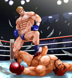 2boys abs bara beard boxing_gloves brown_hair bulge bulge_press censored crowd cum cum_in_clothes cum_through_clothes erection erection_under_clothes facial_hair falling_money footjob heavily_censored injury large_pectorals male male_focus male_masturbation male_only masturbation mature_male money mosaic_censoring multicolored_hair multiple_boys muscular muscular_male navel nipples original owariya_ranko pectorals pixelated_penis public_indecency red_hair short_hair stomach sweat thick_eyebrows thick_thighs thighs topless_male two-tone_hair wrestling_ring yaoi