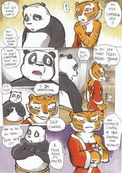 a_seated_night anthro better_late_than_never blue_eyes blush breasts comic concern daigaijin dialogue embarrassed english_text feline female fur furry kung_fu_panda looking_back looking_over_shoulder male master_po_ping master_tigress page_7 panda stripes tail text tiger