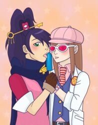 2girls ace_attorney blush ema_skye female female_only gyakuten_saiban ice_cream kay_faraday lesbian multiple_girls sexually_suggestive sunglasses