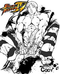 1boy balls bara capcom cody_travers erect_penis erection final_fight gay logo male male_only monochrome muscular muscular_male penis solo straight_hair street_fighter veiny_penis yaoi