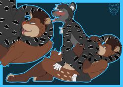 anal anthro anthro_on_anthro bear biped blue_eyes blush blush_lines brown_body brown_fur countershade_face countershade_fur countershade_torso countershading duo eyebrows felid fingers fur hi_res interspecies kingdraws kinktober male male/male mammal open_mouth open_smile oral rimming sex smile tail tongue tongue_out