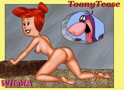 ass dinosaur erect_nipples female_focus hanna-barbera kneeling large_breasts milf nude pussy red_hair short_hair the_flintstones toonytease wilma_flintstone