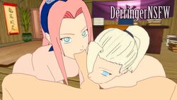 1boy 2girls 3d animated collaborative_fellatio derringersfm erection fellatio female ino_yamanaka looking_at_viewer male multiple_girls naruto naruto_(classic) naruto_(series) no_sound oral penetrating_pov penis pov sakura_haruno source_filmmaker threesome video