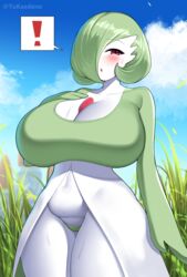 ! 1girls 2021 anthro anthro_only anthrofied belly belly_button big_breasts blush blushing breasts chest_spike cleavage clothed clothed_female eyebrows eyebrows_visible_through_hair eyelashes female female_gardevoir female_only gardevoir green_hair green_panties green_topwear hair hair_over_one_eye hand_on_breast hi_res hips huge_breasts humanoid kaedeno_yuu large_breasts looking_at_viewer nintendo not_human open_mouth outdoors panties pokémon_(species) pokemon pokemon_(species) pokemon_rse red_eyes shadow short_hair slim_waist solo solo_female speech_bubble spoken_exclamation_mark sweat sweating thick thick_thighs thighs voluptuous wet white_body white_skin wide_hips