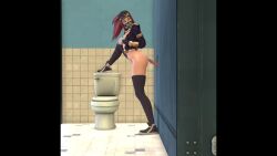 1girls 3d akali animated artist_request athletic athletic_female bathroom erection female glory_hole human k/da_akali k/da_series league_of_legends light-skinned_male light_skin male no_sound penis video webm