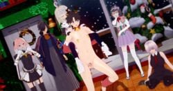 3boys 3d 3girls anal_beads antlers astolfo_(fate) bell black_hair blush chastity_cage christmas christmas_outfit christmas_tree clothed_female_nude_male clothed_male_nude_male dominant_female embarrassed embarrassed_nude_male fate/grand_order fate_(series) female female_domination femdom forced_exposure fujimaru_ritsuka_(male) gudao human humiliated humiliation jeanne_d'arc_(alter_santa_lily) jeanne_d'arc_(fate)_(all) koikatsu leg_warmers male male_focus malesub mash_kyrielight naked nipple_piercing nipples nude nude_male okada_izou_(fate) only_one_naked osakabe-hime_(fate) penis petplay piggyback poly_(artist) public_nudity reindeer riding riding_on_back small_penis