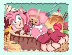 amy_rose cameltoe clothing hedgehog maid pantyshot pantyshot_(lying) pink_fur pink_hair pussy_bulge senshion sonic_(series) upskirt