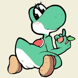 2019 anthro anus boots boots_only clothing female food footwear footwear_only fruit full-length_portrait genitals green_body green_yoshi holding_food holding_fruit holding_object itsunknownanon looking_back mario_(series) mostly_nude nintendo plant portrait pussy rear_view scalie solo video_games yoshi