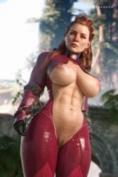 1girls 3d 3d_(artwork) abs aloy alternate_ass_size alternate_breast_size alternate_costume apone3d areolae big_breasts braided_hair breasts_out casual clothing curvaceous exposed_breasts exposed_pussy female female_focus female_only freckles functionally_nude hi_res horizon_zero_dawn human innie_pussy labia large_breasts large_filesize long_hair muscular_female nipples nude_female open_clothes outdoors outside pale_skin pussy red_hair reverse_catsuit reverse_outfit solo solo_female solo_focus suit thick thick_thighs tight_clothing vulva wide_hips