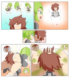 1boy 1girls ? ass big_ass big_butt blue_eyes blush face_in_ass fairy fairy_wings fart fart_cloud fart_fetish farting farting_in_face female grabbing_hair green_hair hair_grab ken_to_mahou_to_gakuen_mono male open_mouth panties ponytail protorepulsive repulsiveproto shrunk skirt smile tears thick_thighs tongue tongue_out white_panties wings