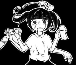 1girls 4boys bar_censor censored cum handjob monoko yume_nikki