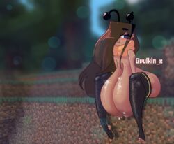 bee bee_(minecraft) bee_girl big_breasts female_steve_(minecraft) giant_breasts gigantic_breasts hanging_breasts huge_breasts long_hair minecraft open_toe_footwear rule_63 solo solo_female solo_focus steve_(minecraft) stockings thick_thighs thighhighs vulkinx