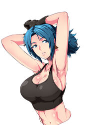 abs blue_eyes blue_hair female ikari_warriors king_of_fighters leona_heidern ponytail snk solo tagme tank_top