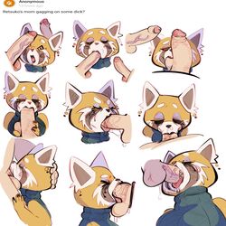 1girls aggressive_retsuko ailurid anthro anthro_penetrated ball_suck ball_sucking balls bodily_fluids deepthroat disembodied_penis drooling english_text face_fucking fellatio female female_on_human furry genitals human human_on_anthro human_penetrating human_penetrating_anthro humanoid_genitalia humanoid_penis interspecies male male/female male_on_anthro mammal mature_female milf oral oral_penetration penetration penile penis red_panda retsuko's_mother running_makeup saliva sanrio sex simple_background smooth_fur sucking text tongue tongue_out vein veiny_penis white_background xu53r