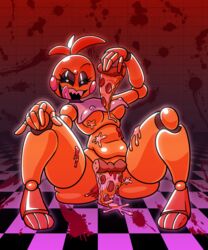 1girls animatronic bib breasts censored_pussy chicken convenient_censoring fat_ass five_nights_at_freddy's five_nights_at_freddy's_2 galactabee licking_teeth nipple_bulge pizza toy_chica_(fnaf) wasting_food