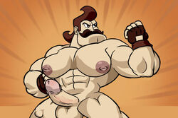 1boy aeter_aureus balls big_penis bodybuilder brown_hair dirty_canvas doomentio erection gloves kalcifer_vallarta male male_only muscular muscular_male mustache nostrafort penis