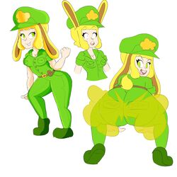 1girls big_ass big_butt brap_police bunny_ears cleavage fart fart_cloud fart_fetish farting green_eyes hat looking_back oc open_mouth original original_character police protorepulsive repulsiveproto short_hair smile solo_female thick_thighs yellow_hair