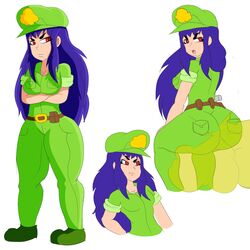 1girls arms_crossed arms_crossed_under_breasts big_ass big_butt brap_police cleavage fart fart_cloud fart_fetish farting hat looking_back oc open_mouth original original_character police pout protorepulsive purple_hair red_eyes repulsiveproto solo_female thick_thighs white_background