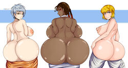 1girls 2d apex_legends areolae ass backboob big_ass big_breasts big_butt black_hair blaxter blonde_hair blue_eyes braided_twintails brazilian brown_eyes brown_hair brown_skin dark-skinned_female electronic_arts eyeliner female female_only huge_ass huge_breasts huge_nipples latina loba loba_(apex_legends) looking_at_viewer looking_back mooning nipples pants_down partially_nude presenting_hindquarters red_eyeshadow red_hair red_lipstick short_hair take_your_pick topless two_tone_hair valkyrie_(apex_legends) wattson_(apex_legends) white_background white_hair white_skin