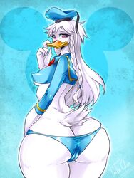 avian braid disney donald_duck duck furry looking_back nipple_bulge pokies rule_63 tagme white_feathers wide_hips