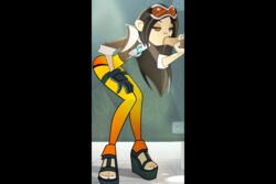 1boy 1girls animated eyewear_on_head fellatio female gif miltonius miltoniusarts oral overwatch penis sex straight tracer