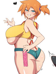 adapted_costume alternate_breast_size areola_slip ass asymmetrical_hair bare_legs blush breasts clothing condom cowboy_shot dd41023237 dd_(artist) denim denim_shorts erection erection_under_clothes female game_freak green_eyes green_hair gym_leader high_resolution hips huge_breasts kasumi_(pokemon) large_breasts legs legs_together looking_back misty_(pokemon) nintendo nipples open_mouth orange_hair partially_visible_areolae pokemon pokemon_(anime) pokemon_(game) pokemon_rgby ponytail shirt short_hair short_shorts shorts side_ponytail simple_background smile suspenders tank_top thick_thighs thighs tied_hair tight_clothes underboob white_background wide_hips yellow_shirt yellow_tank_top