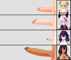 3d aegir_(azur_lane) azuma_(azur_lane) azur_lane big_penis dark_penis dark_skin futa_only futanari large_penis micropenis multiple_girls multiple_penises penis penis_size_chart penis_size_comparison penis_size_difference small_penis small_penis_futa south_dakota_(azur_lane) warspite_(azur_lane)