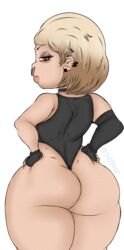 ass ass_grab big_ass big_breasts big_butt bun chubby chubby_female color covering_eyes female female_only freckles freckles_on_ass genitals goth hair hair_covering_eyes hyper_ass lix_rocksbear_(artist) oc one_piece_swimsuit original original_character rocksbear_(artist) shortstack solo_female