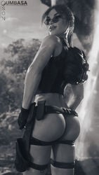 1girls 3d ass bag big_ass eyewear female female_focus female_only handwear human lara_croft lara_croft_(classic) looking_over_eyewear looking_over_glasses looking_over_sunglasses shorts solo son_umbasa sunglasses tagme thighs tinted_eyewear tomb_raider