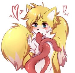 blue_eyes canid canine dipstick_tail fox furry_only heart litchi666 male mammal sega sonic_(series) tails tentacle tentacle_in_mouth tentacle_on_male white_fur yellow_fur