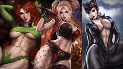 3girls abs absurd_res arm_behind_head arm_up armpit athletic athletic_female background bangs bare_arms bare_skin bare_thighs baseball_bat bat-signal bat_signal bat_symbol batman:_arkham_city batman_(series) belt big_breasts black_clothing black_hair blonde_hair blue_eyes bodysuit bodyusit bracelet breasts bullets bustier catsuit catwoman child_bearing_hips choker claws cleavage clothed clothing corset crop_top dandon_fuga dc dc_comics dynamite explosion explosives female female_focus female_only fingerless_gloves fire firearm fishnet fishnet_pantyhose fishnets fit fit_female gloves goggles goggles_on_head gotham_city_sirens gotham_girls green_clothing green_eyes gun hand_behind_head handgun happy harley_quinn headphones hips holding_baseball_bat holding_object holding_weapon hparted_lips human large_breasts laying_down laying_on_couch leaf legs legs_up light-skinned_female light_skin lipstick listening_to_music long_hair looking_at_viewer mature mature_female melee_weapon navel night on_back open_bodysuit open_clothes outside pale_skin panties pantyhose poison_ivy rain raining red_goggles red_hair red_lips red_lipstick revolver seductive seductive_look seductive_smile shaved_pussy shirt short_hair shorts smile smiling spiked_bracelet spotify striptease teet teeth thick_hips thick_thighs thigh_boots thighhighs thighs tight_bodysuit tight_clothes tight_clothing tight_fit toned toned_female trio twintails underboob underwear undressing unzipping very_long_hair vest water weapon wet wet_body wet_skin whip wide_hips zipper zipper_down