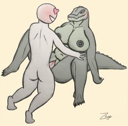 alligator alligatorid anthro big_breasts blush blushing_penis breasts crocodilian duo female huge_breasts humanoid male male/female mature_female nude penetration reptile scalie sex smile