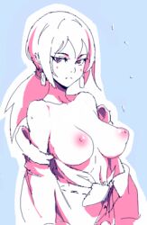 1girls breasts breasts_out exposed_breasts large_breasts looking_at_viewer ponytail puffy_areola rezodwel sketch solo topless